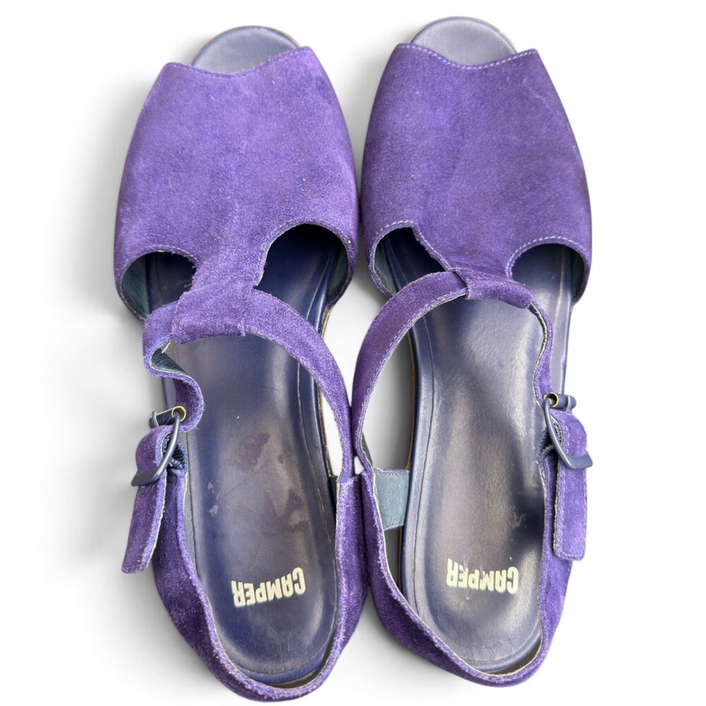 camper dessa purple suede platform wedge peep toe sandals slingback eu 40 us 9.5 - Picture 3 of 9